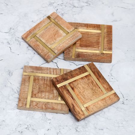 Decorative High-Quality Wooden Coasters - Pack of 4